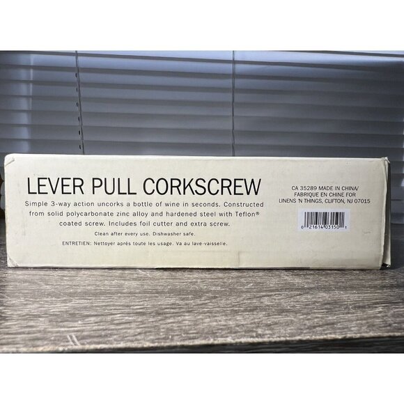 Linens 'N Things Deluxe Bar Restaurant Lever Pull Corkscrew Wine Bottle Opener - Picture 4 of 4